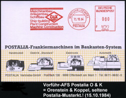 B.R.D. 1984 (15.10.) AFS.: VORFÜHRSTEMPEL/POSTALIA/F/Maschinenbau/..Schiffbau/O & K.. (zweisprachig Mit Firmen-Logo) = F - Maritiem