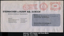 SCHWEIZ 1950 (12.4.) AFS: ZÜRICH 2 FRAUMÜNSTER/5415/STEINACHER +/RUEFF AG/INTERNAT. TRANSPORTE = Kran Belädt Binnenschif - Maritime