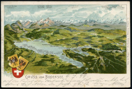 ÖSTERREICH 1899 (9.7.) 1K-BPA: K. K. OESTERR. SCHIFFSPOST/AM BODENSEE Auf EF 2 Kr. KFJ Medaillon, Color-Litho-Ak.: GRUSS - Maritime