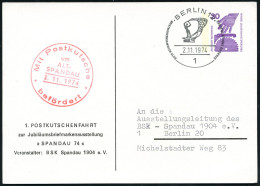 1 BERLIN 12/ BSK SPANDAU..70 JAHRE 1974 (2.11.) SSt = Fischer-Denkmal Auf PP 20 Pf. Unfall:1. Postkutschenfahrt (rs. His - Maritime