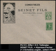 SCHWEIZ 1907 PU 5 C. Wappen + 5 C. Tellknabe, Grün: SEINET FILS NEUCHATEL (SUISSE) = Fischer (Netz Einholend Im Ruderboo - Maritime