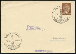 SWINEMÜNDE/ Sonniges Ostseebad 1942 (12.7.) Seltener HWSt = Leuchtturm (Schrift Antiqua) Auf PP 3 Pf. Hitler, Braun (bla - Phares