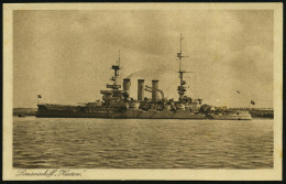 DEUTSCHES REICH 1916 (ca.) Monochrome Foto-Ak.: Linienschiff "Hessen" (= MSP No.39), Linienschiff, Außerdienststellung 1 - Schiffahrt