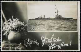 KIEL/ *1ff/ Besucht Die/ Marine Volkswoche Kiel.. 1935 (8.6.) MWSt Auf S/w.-Foto-Ak.: "Fröhliche Pfingsten" Artillerie-S - Maritime