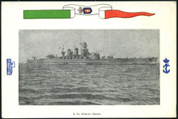 ITALIEN 1935 (ca.) 5 Verschiedene S/w.-Foto-Ak. Mit Farbigem Kriegsmarine-Wimpel U. Liktorenbündel: "Vittorio Veneto" (S - Maritime