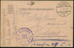 ÖSTERREICH 1916 (15.7.) Viol. Bord-3K-HdN: S.M.S. KAISER KARL Mit Wappe = Kasemattschiff (Panzerfregatte) + 1K-Steg: ZEL - Marítimo