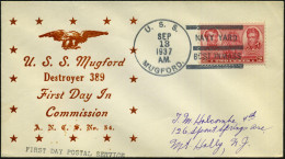 U.S.A. 1937 (13.9.) 1K-BPA (Killer): U. S. S. / MUGFORD/NAVY YARD/BOSTON MASS = Zerstörer (DD-389) Zier-SU.: U.S.S. Mugf - Maritiem