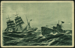 NÜRNBERG/ *2* 1917 (30.10.) Band-MaSt. Auf Monochromer Propaganda-Künstler-Ak.: U-Boot-Tag, Französ. Barke Duch Deutsche - Sous-marins