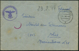 SWINEMÜNDE/ E 1944 (23.2.) 2K-Steg + Viol. 1K-HdN: Stützpunktkommando Warnemünde + Rs. Hs. Abs.: "..Stü. Ko. Warnemünde  - Sous-marins