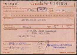 Wilhelmshaven 1944 (20.10.) Viol. 2L: Marinebesoldungsstelle U-Boote/ Wilhelmshaven Auf Reichsbank-Gutschrift-Formular ( - Sous-marins