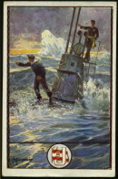 ÖSTERREICH 1916 (18.7.) 5 H. KFJ-Jubiläum, Grün Auf Color-Künstler-RK-Spenden-Ak: "U" = österr. U-Boot Mit Monogramm-Log - Sous-marins