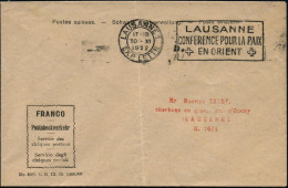 SCHWEIZ 1922 (30.11.) Seltener MWSt.: LAUSANNE 1/CONFERENCE POUR LA PAIX/EN ORIENT = Frieden V.Lausanne, Griech.-türkisc - ONU