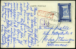 BELGIEN 1958 (7.8.) 1,50 Fr. "UNO Auf Der Expo", EF + EXPO-SSt: BRUXELLES/NATIONS UNIES.., Ausl.-Nachporto-Kt.  (Mi.1102 - UNO