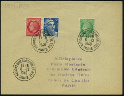 FRANKREICH 1948 (19.10.) SSt.: PARIS/NATIONS UNIES ASSEMBLEE GALE 3x Klar Auf Inl.-Bf. - VEREINTE NATIONEN NACH 1945 - U - VN