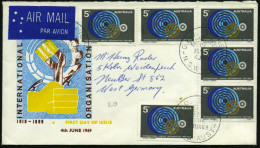 AUSTRALIEN 1969 (4.6.) 5 C. "50 Jahre I L O / B I T" , Reine MeF: 6 Stück ! , Klar Gest. Übersee-Flp.-FDC-SU  (Mi.417 Me - ONU