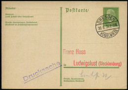 DRESDEN/  V O G E L W I E S E 1934 (30.6.) 1K-Steg = Saison-Hauspostamt Volksfest , Glasklar Gest. Inl.-Karte, (Bo.72, I - Non Classés