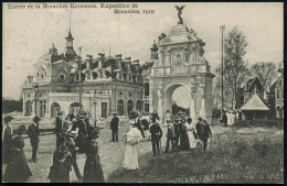 BELGIEN 1910 (27.5.) S/w.-Foto-Ak.: Exposition De Bruxelles 1910, Eingangs-Portal , 2x 1K: BRUXELLES; Bedarfs-Ausl.-Kt.  - Autres & Non Classés