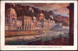 ITALIEN 1911 (2.11.) 1K: TORINO/2/B B/(FERROVIA) Auf Offiz. Color.-Künstler-Ak.: Deutsche Industriehalle Der Weltausstel - Andere & Zonder Classificatie