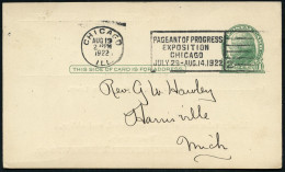 U.S.A. 1922 (19.8.) MaWSt.: CHICAGO/ILL./PAGEANT OF PROGRESS/EXPOSITION/CHICAGO.. , Klar Gest. Inl.-P 1 C. Jefferson, Gr - Autres & Non Classés