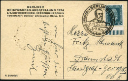 BERLIN W/ Berliner Briefmarken-Ausstellung 1924 (2.11.) SSt = Heinrich V. Stephan = Mitbegründer Des Weltpost-Vereins Au - UPU (Universal Postal Union)