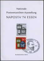 43 ESSEN 1/ V.Stephan.. 1974 (29.10.) SSt = Kopfbild H. V. Stephan Auf 50 Pf. UPU-NAPOSTA-Schwarzdruck + Zusatzfrankatur - UPU (Union Postale Universelle)