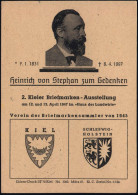 Kiel 1947 (8.4.) SSt: 2. Kieler-Briefmarken-Ausst./H.v.Stephan (= Brustbild Stephan) Auf Amtl. P 12 Pf. Arbeiter + Zudru - UPU (Union Postale Universelle)