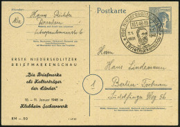 (10a) Niedersedlitz (Sachs)/ 1.Briefmarkenschau 1948 (10.1.) SSt (Kopfbild Stephan) Auf Amt. P 12 Pf. Arbeiter + Amtl.,  - UPU (Universal Postal Union)