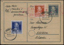 BIZONE 1947 (26.5.) Aptierter HWSt: MÜNCHEN 2 + Roter Zensur-MaSt: US. CIVIL CENSORSHIP/**/MUNICH (Rie.A-28) Auf Inl.-P. - UPU (Universal Postal Union)
