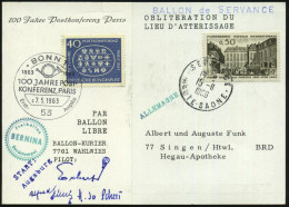 53 BONN 1 1963/66 (7.5.) 40 Pf. "100 Jahre Postkonferenz Paris 1863" + ET-SSt: BONN 1 (Mi.398) + Frankreich 0,30 F. "Int - UPU (Universal Postal Union)