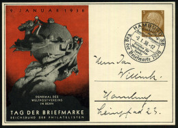 HAMBURG 36/ Sonderschau../ Tag D.Briefmarke 1938 (8.1.) SSt Auf PP 3 Pf. Hindenbg., Braun: TAG DER BRIEFMARKE.. = UPU-De - UPU (Union Postale Universelle)