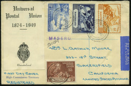 BASUTOLAND 1949 (10.10.) "75 Jahre UPU", Kompl. Satz + Viol. 1L: MASERU + Hs. R-Nr., Klar Gest. Übersee-Flp.-R-FDC!  (Mi - UPU (Union Postale Universelle)