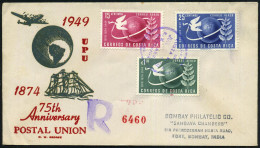 COSTA RICA 1950 (5.6.) "75 Jahre U.P.U." , Kompl. Satz + Viol. ET-SSt + Stummer R-Stempel (rote Paginier-Nr.) Übersee-R- - WPV (Weltpostverein)