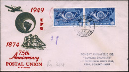 LIECHTENSTEIN 1950 (25.2.) 40 C. "75 Jahre U.P.U.", Reine MeF: Horizontales Paar (= Posthorn Vor Weltkarte) Hs. R-Vermer - UPU (Union Postale Universelle)