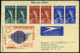 SÜDAFRIKA 1949 (1.10.) "75 Jahre UPU", Kompl. Satz In Zus.-Druck-Paaren (Hermes) Klar Gest. Übersee-Flp.-FDC-SU. N. Lond - UPU (Union Postale Universelle)