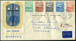 INDONESIEN 1957 (10.5.) "100 Jahre Telegrafie In Indonesien", Kompl. Satz (= Morse-Apparat, Morseband) + ET-SSt: BANDUNG - UPU (Universal Postal Union)