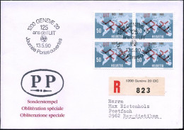 SCHWEIZ 1990 (13.5.) 50 C. "125 Jahre UIT", Reine MeF: 4er-Block (Mi.811) + SSt: 1200 GENEVE 20/125/ans De L'UIT + Sonde - WPV (Weltpostverein)