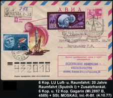 UdSSR 1977 (4.10.) 6 Kop. LU Luft- U. Raumfahrt, Lilarosa: XX. Raumfahrt-Jubiläum = Sputnik I + Zusatz-Frankatur 6 Kop.  - Russia & USSR