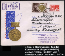 UdSSR 1979 (12.4.) 4 Kop. U Staatswappen, Rot: Tag Der Kosmonautik = Gagarin-Medaille (u. Weltraum) Motivgl. Zusatz-Fran - Russia & USSR