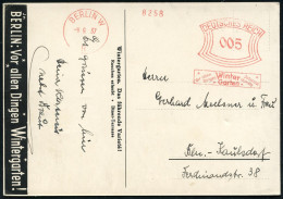 BERLIN W/ 8/ Vor Allen/ Dingen/ Winter/ Garten/ Jnternat./ Varieté 1937 (9.9.) Seltener AFS Francotyp 005 Pf. = Hauspost - Circo