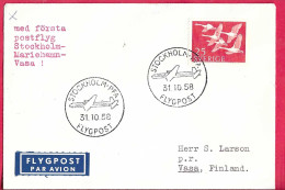 SVERIGE - FIRST POSTFLIGHT FROM STOCKHOLM TO VASA *31.10.1958* ON AIR MAIL COVER - Brieven En Documenten