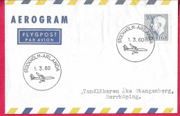 SVERIGE - CANCELLATION " STOCKHOLM-ARLANDA" *1.3.60* ON AEROGRAM COVER - Storia Postale