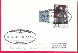 SVERIGE - FIRST FLIGHT - STOCKHOLM ARLANDA TO EDINBURG *06.04.96* - ON COVER - Storia Postale