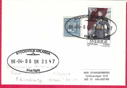 SVERIGE - FIRST FLIGHT - STOCKHOLM ARLANDA TO EDINBURG *06.04.96* - ON COVER - Lettres & Documents