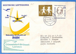 Berlin West 1958 Lettre Par Avion Poste Restante De Dusseldorf - Frankfurt/Brussel/London - Lufthansa (G22838) - Cartas & Documentos