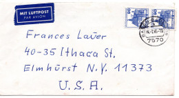 69826 - Bund - 1985 - 2@90Pfg B&S A LpBf BADEN-BADEN -> Elmhurst, NY (USA) - Cartas & Documentos