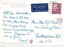 69830 - Bund - 1955 - 40Pfg Heuss I EF A LpAnsKte MUENCHEN -> Rutherford, NJ (USA) - Covers & Documents