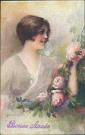 MONESTIER  SIGNED 1910s POSTCARD - WOMAN & FLOWERS - EDIT T.A.M. N - 7504 (4694) - Monestier, C.