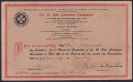 India 1946 The St. John Ambulance Association Certificate On Card Board, First Aid, Medical Theme (**) Inde Indien - Diplômes & Bulletins Scolaires