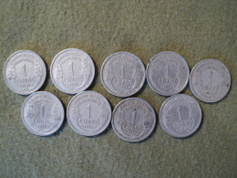 LOT DE 9 PIECES DIFFERENTES DE 1 FRANC MORLON LEGERE. 1945 / 1959. - 1955-1959 Sovraccarichi In Nuovi Franchi