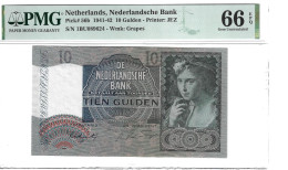 Netherlands 10 Gulden 1941-42 P56b Graded 66 EPQ Gem Uncirculated By PMG - 10 Florín Holandés (gulden)